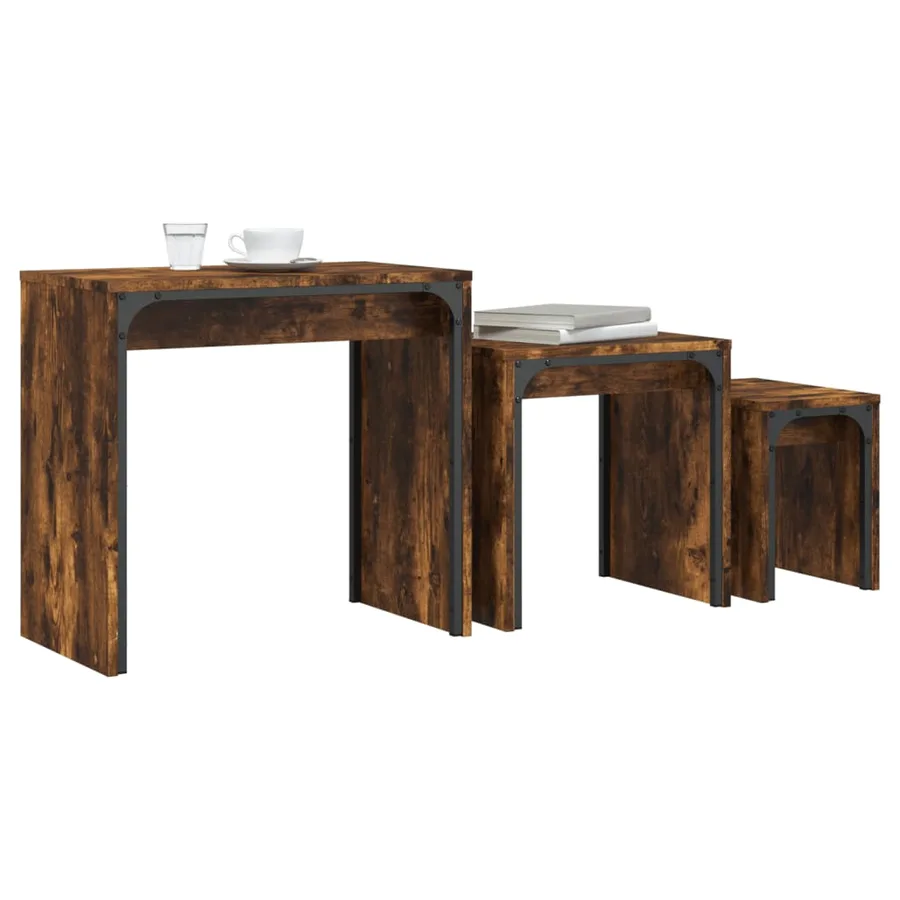 Tables basses gigognes 3 pcs chêne fumé bois d'ingénierie - 3