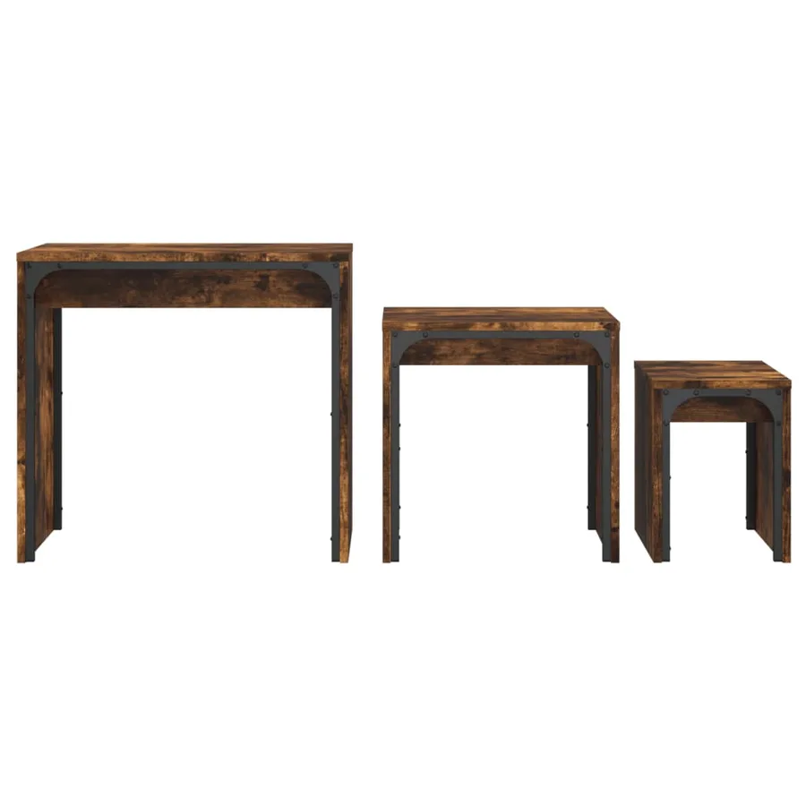 Tables basses gigognes 3 pcs chêne fumé bois d'ingénierie - 5