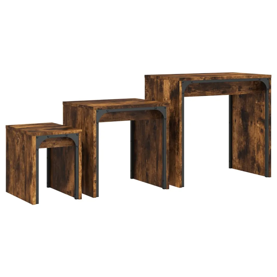 Tables basses gigognes 3 pcs chêne fumé bois d'ingénierie - 7
