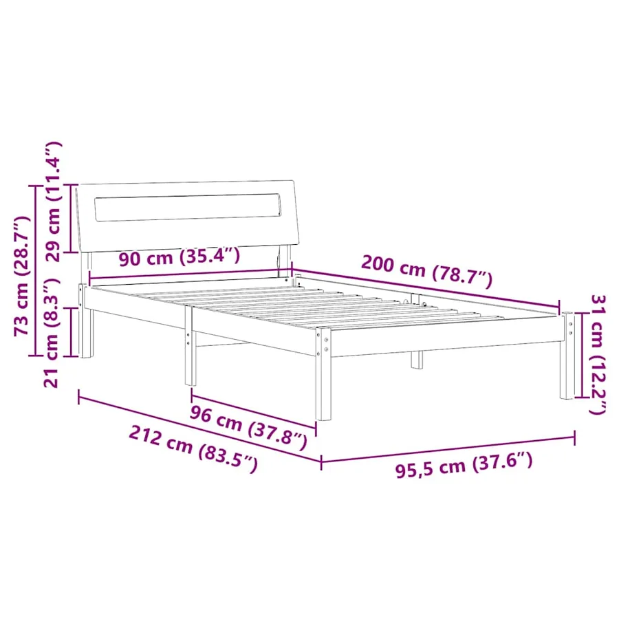 Cadre de lit avec tête de lit Blanc 90 x 200 cm Pin massif - 11