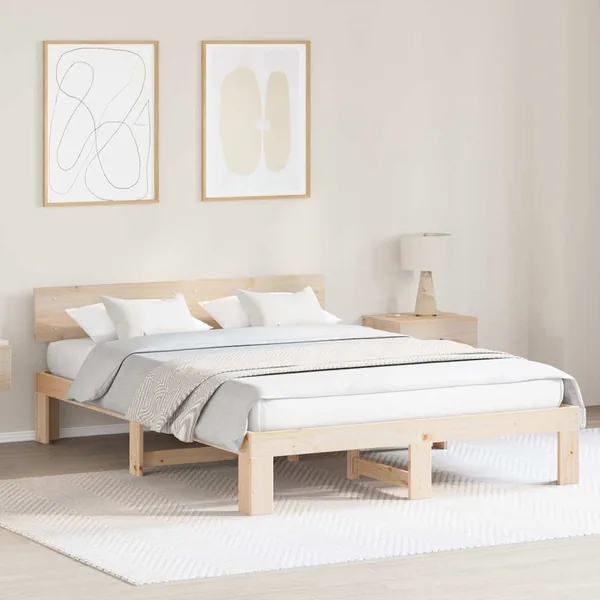 Cadre de lit avec tête de lit Naturel 140 x 200 cm Pin massif