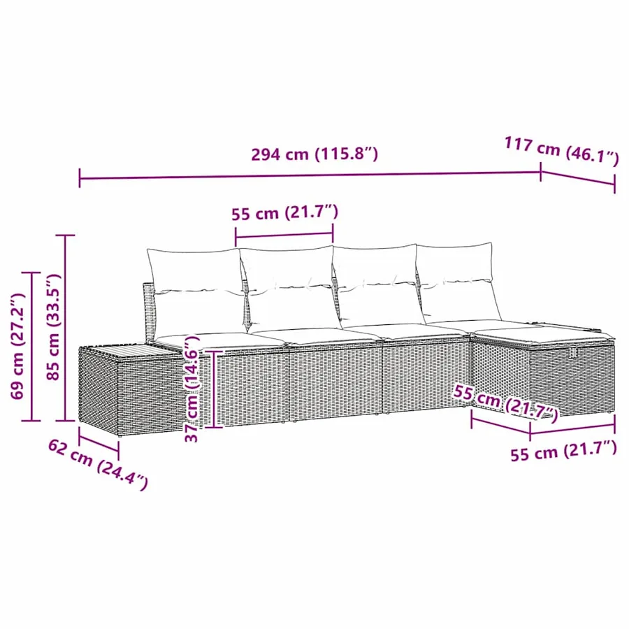 Ensemble de canapé de jardin 5 pcs Beige Poly rotin - 12