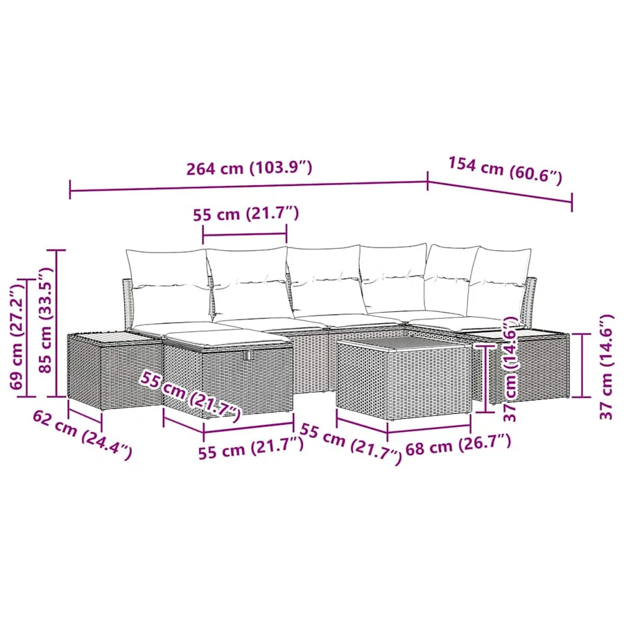 Ensemble de canapé de jardin avec coussin 9 pcs Beige polyrotin - 15