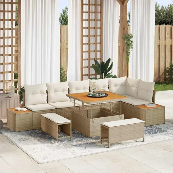 Ensemble de canapé de jardin 9 pcs Beige Poly rotin