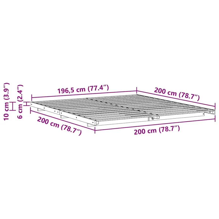 Cadre de lit Brun cire 200 x 200 cm Pin massif - 10