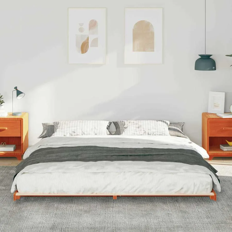 Cadre de lit Brun cire 200 x 200 cm Pin massif - 3