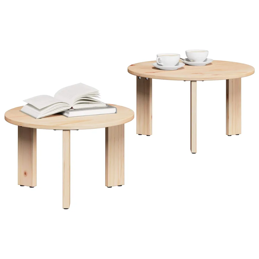 Table basse 2 pcs Naturel Bois de pin massif - 2