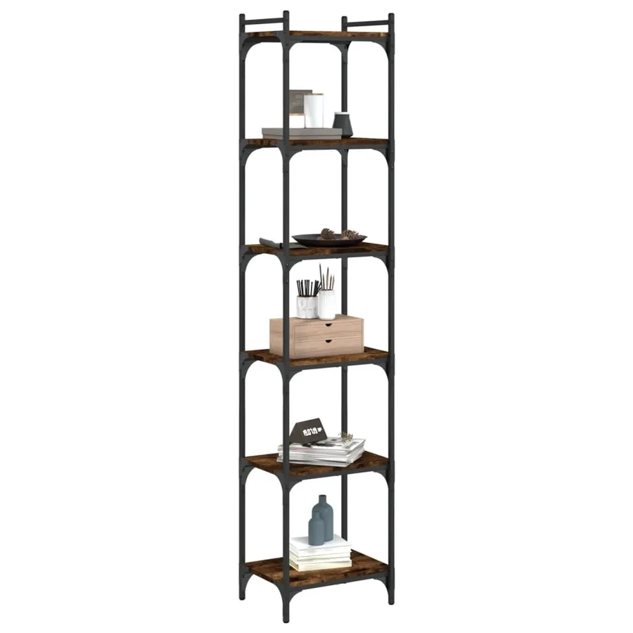 Bibliothèque 6 niveaux chêne fumé 40x30x188cm bois d'ingénierie - 3