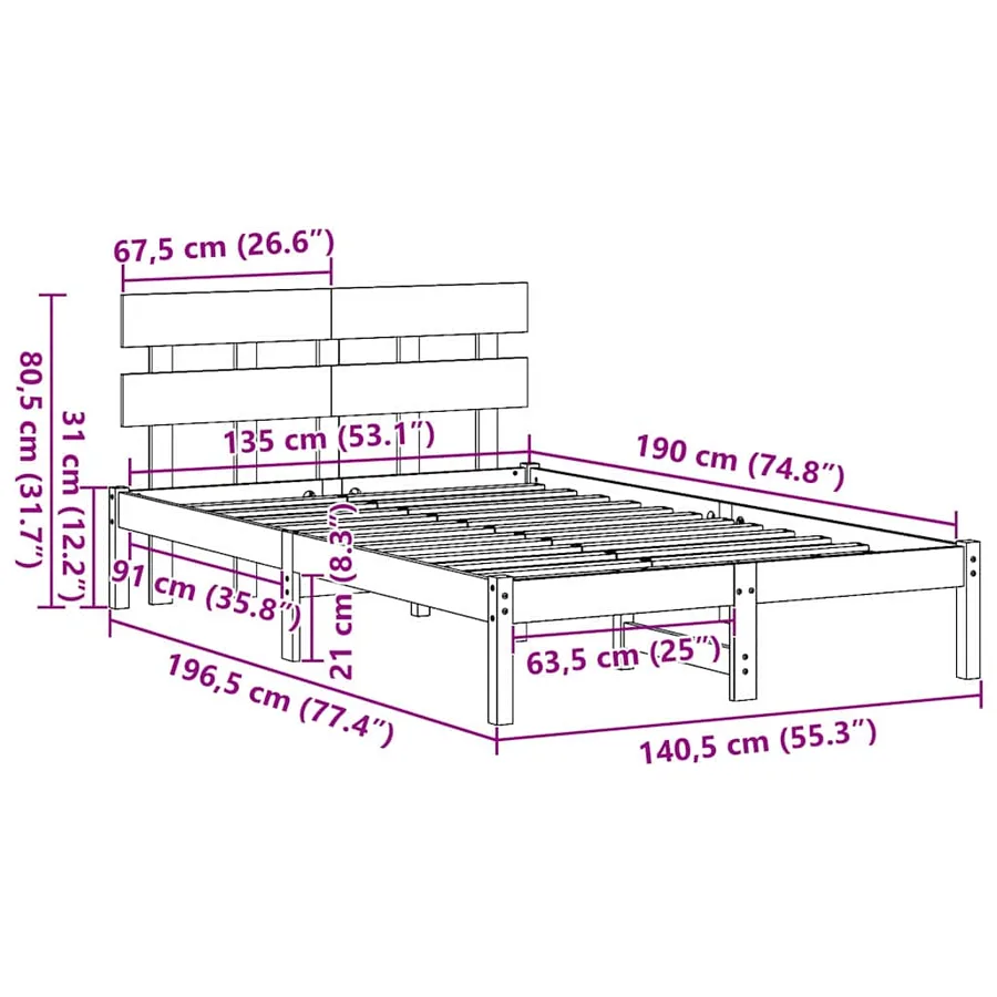 Cadre de lit Marron 135 x 190 cm Bois de pin massif - 8