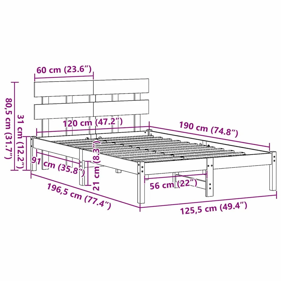 Cadre de lit Blanc 120 x 190 cm Bois de pin massif - 10