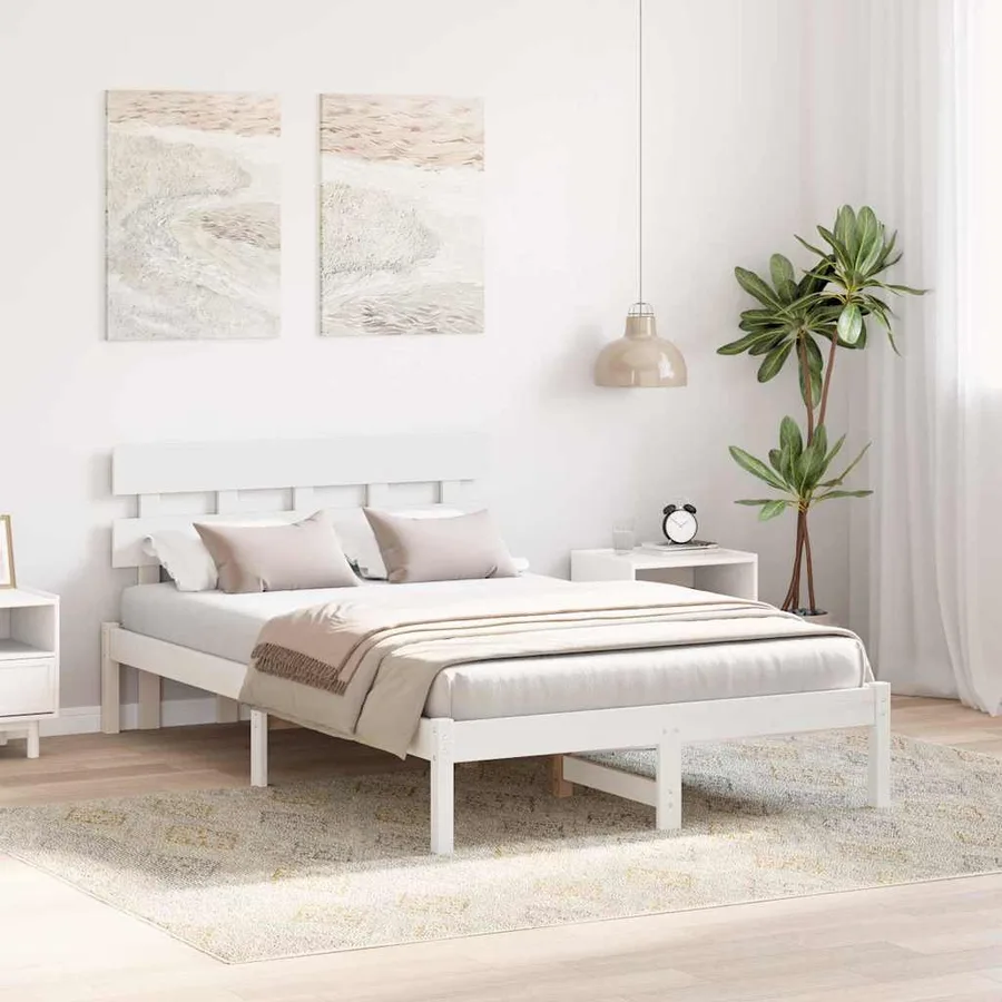 Cadre de lit Blanc 120 x 190 cm Bois de pin massif - 3