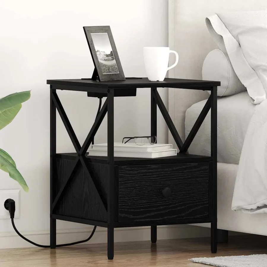 Cabinet de chevet avec tiroir Chêne noir 41,5 x 40,5 x 55 cm