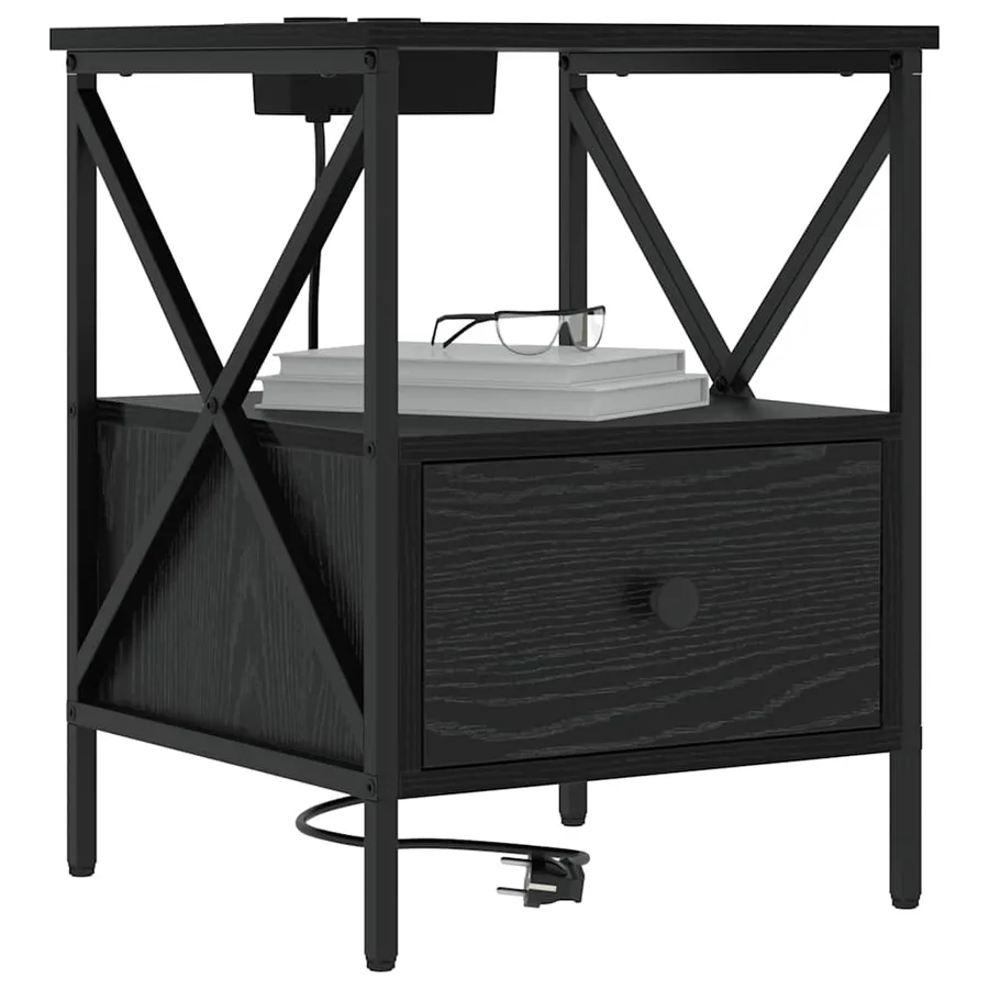 Cabinet de chevet avec tiroir Chêne noir 41,5 x 40,5 x 55 cm - 3