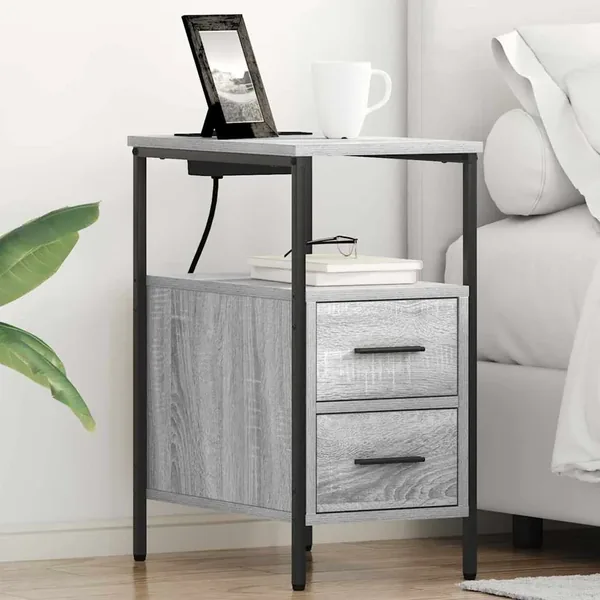 Cabinet de chevet avec tiroir 2 pcs Gris Sonoma 30 x 48 x 61 cm