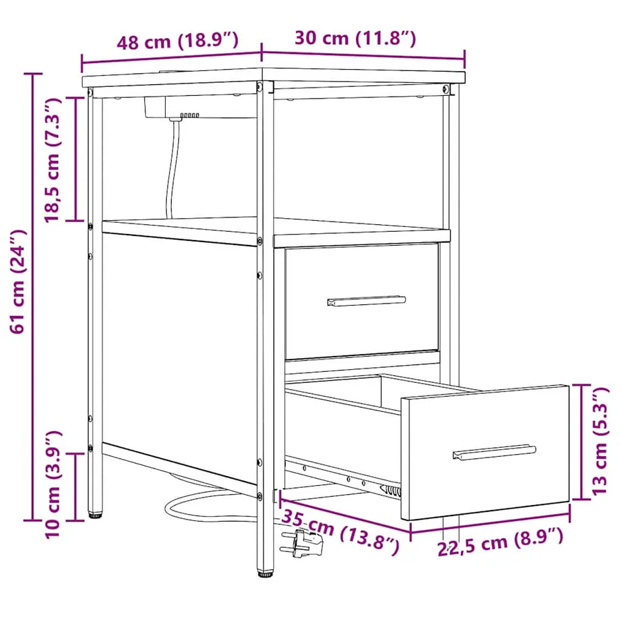 Cabinet de chevet avec tiroir 2 pcs Gris Sonoma 30 x 48 x 61 cm - 15
