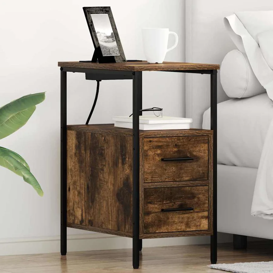 Cabinet de chevet avec tiroir 2 pcs Chêne fumé 30 x 48 x 61 cm