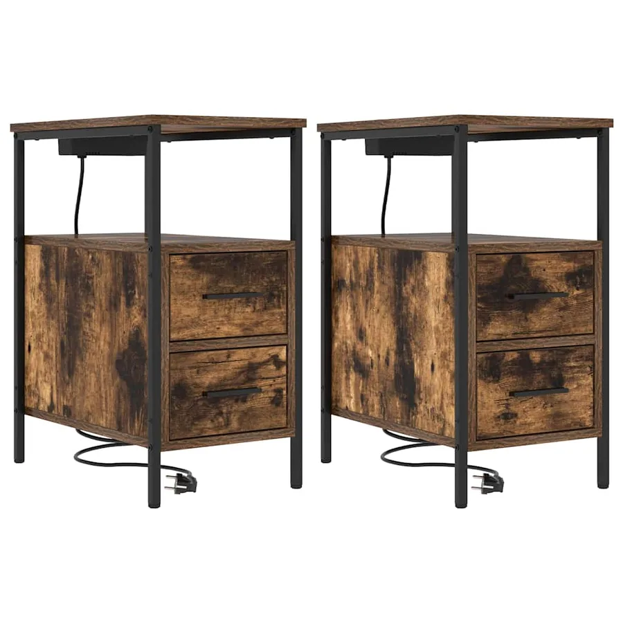 Cabinet de chevet avec tiroir 2 pcs Chêne fumé 30 x 48 x 61 cm - 2