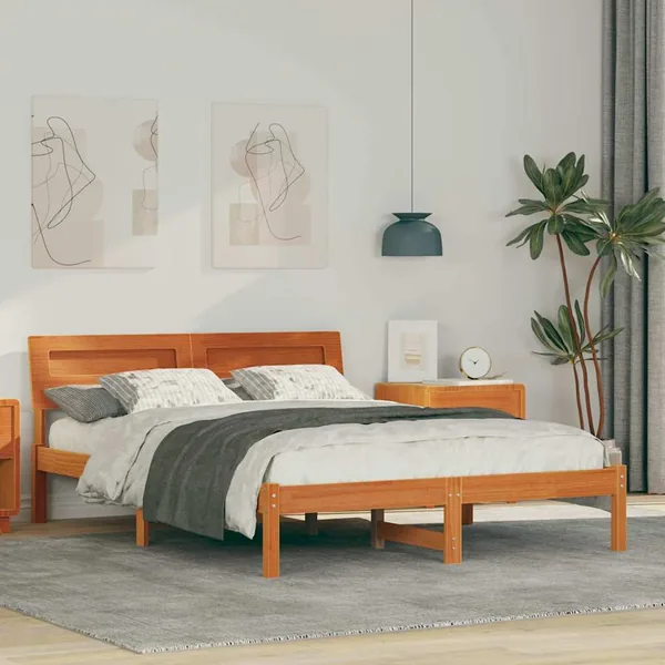Cadre de lit avec tête de lit Brun cire 120 x 200 cm Pin massif