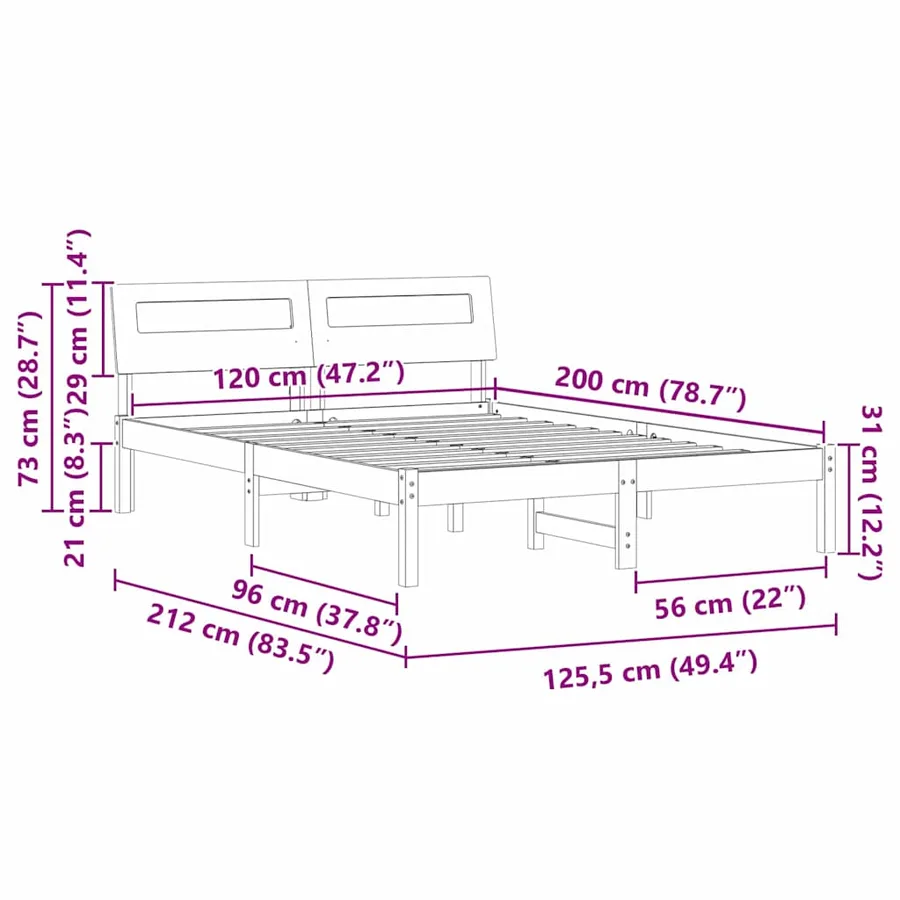 Cadre de lit avec tête de lit Brun cire 120 x 200 cm Pin massif - 11