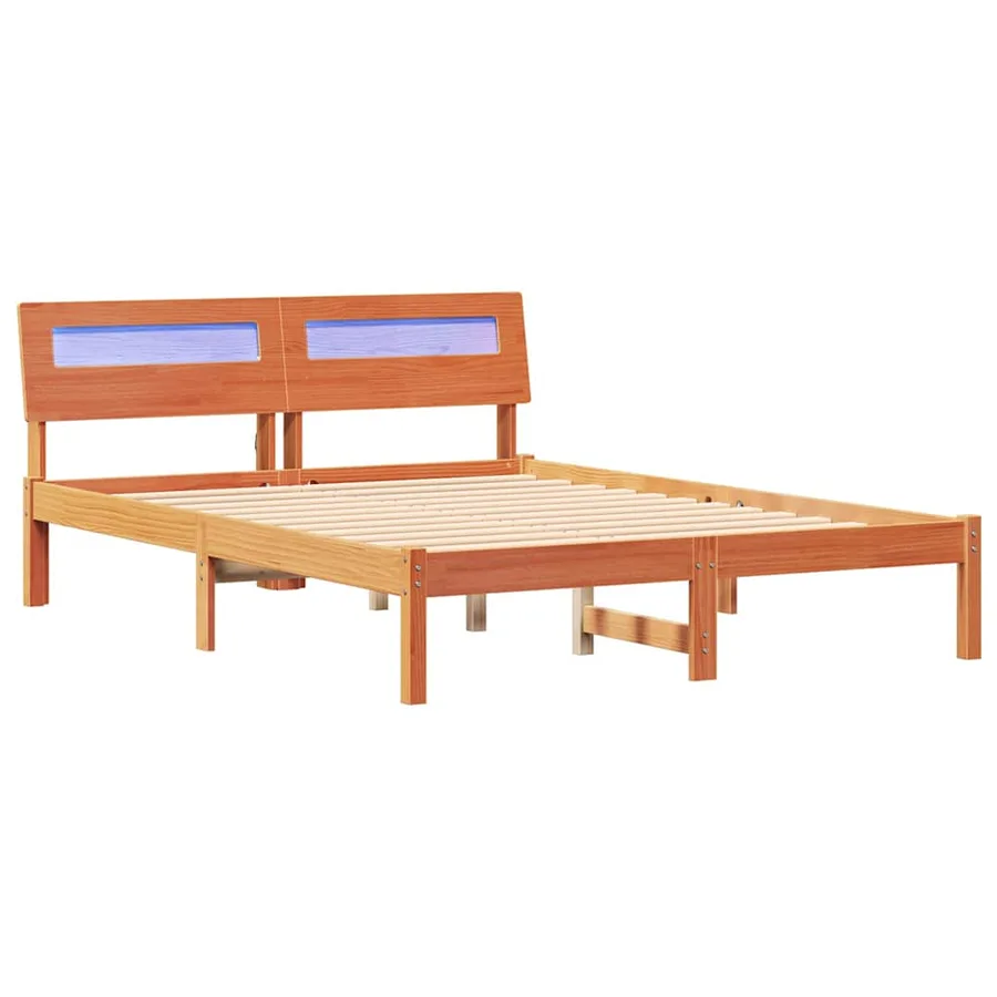 Cadre de lit avec tête de lit Brun cire 120 x 200 cm Pin massif - 2