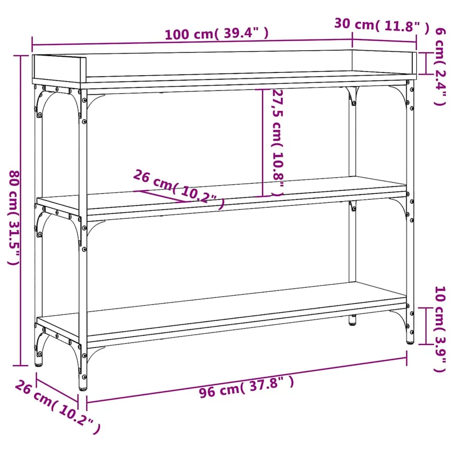 Table console avec étagères noir 100x30x80 cm - 9