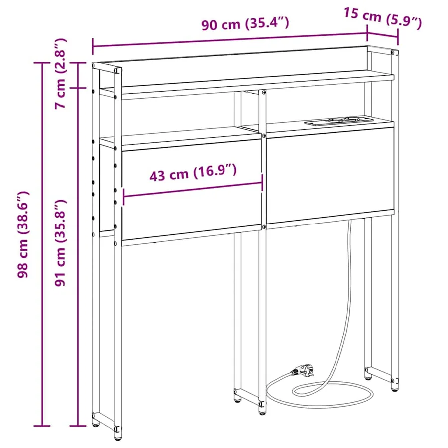 Tête de lit de rangement Chêne fumé Bois d'ingénierie - 15