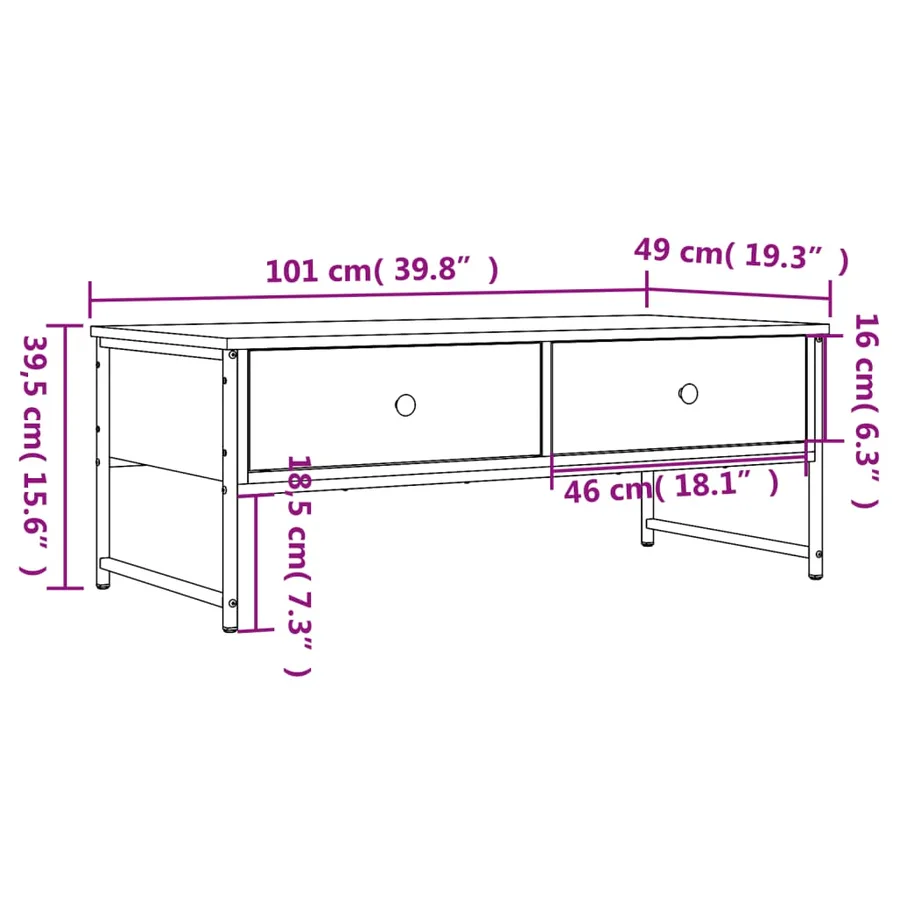 Table basse chêne marron 101x49x39,5 cm bois d'ingénierie - 11