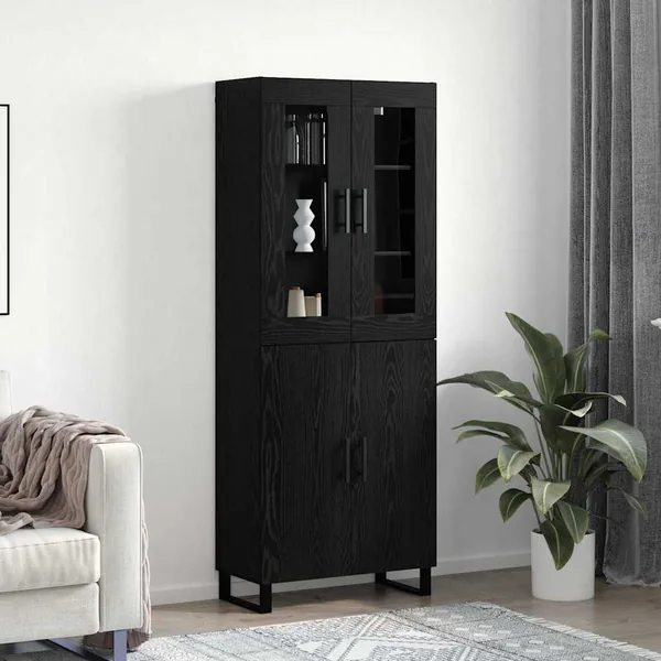 Haut Armoire 2 pcs Chêne noir Bois d'ingénierie