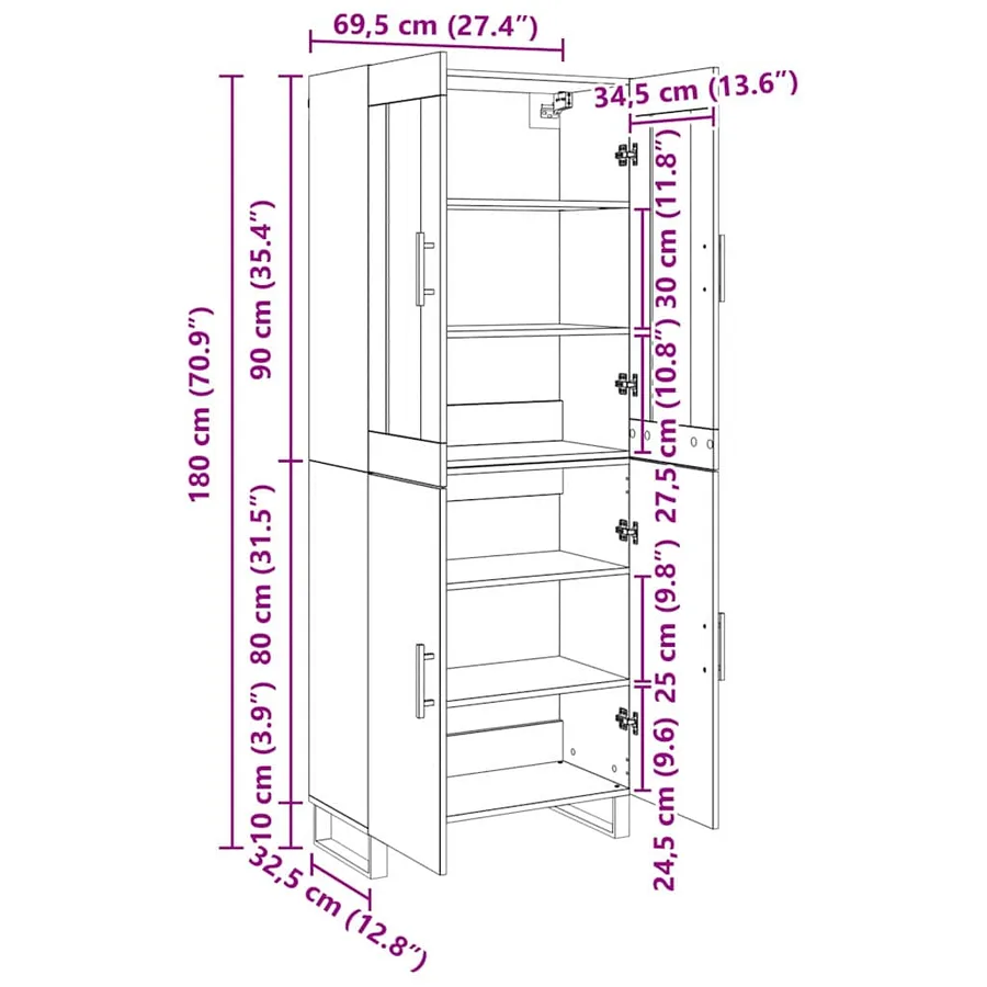 Haut Armoire 2 pcs Chêne noir Bois d'ingénierie - 11