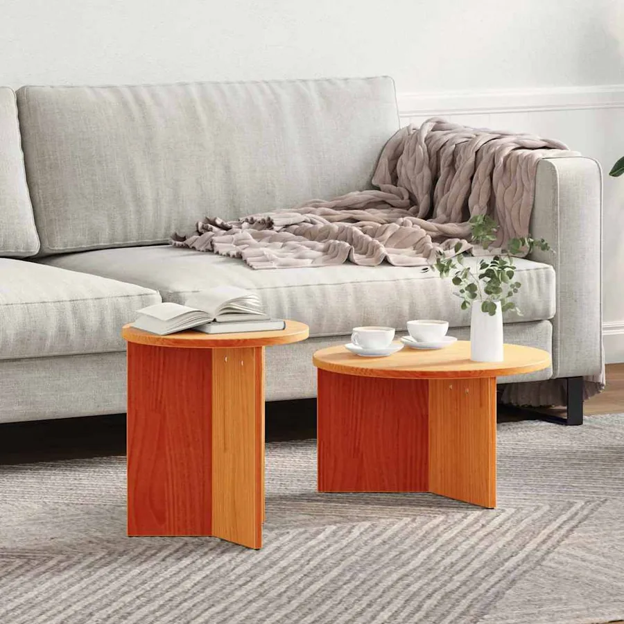 Table basse 2 pcs Brun cire Bois de pin massif