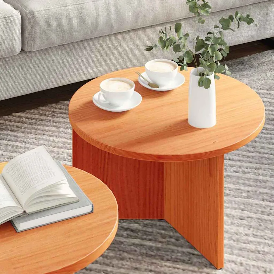 Table basse 2 pcs Brun cire Bois de pin massif - 4