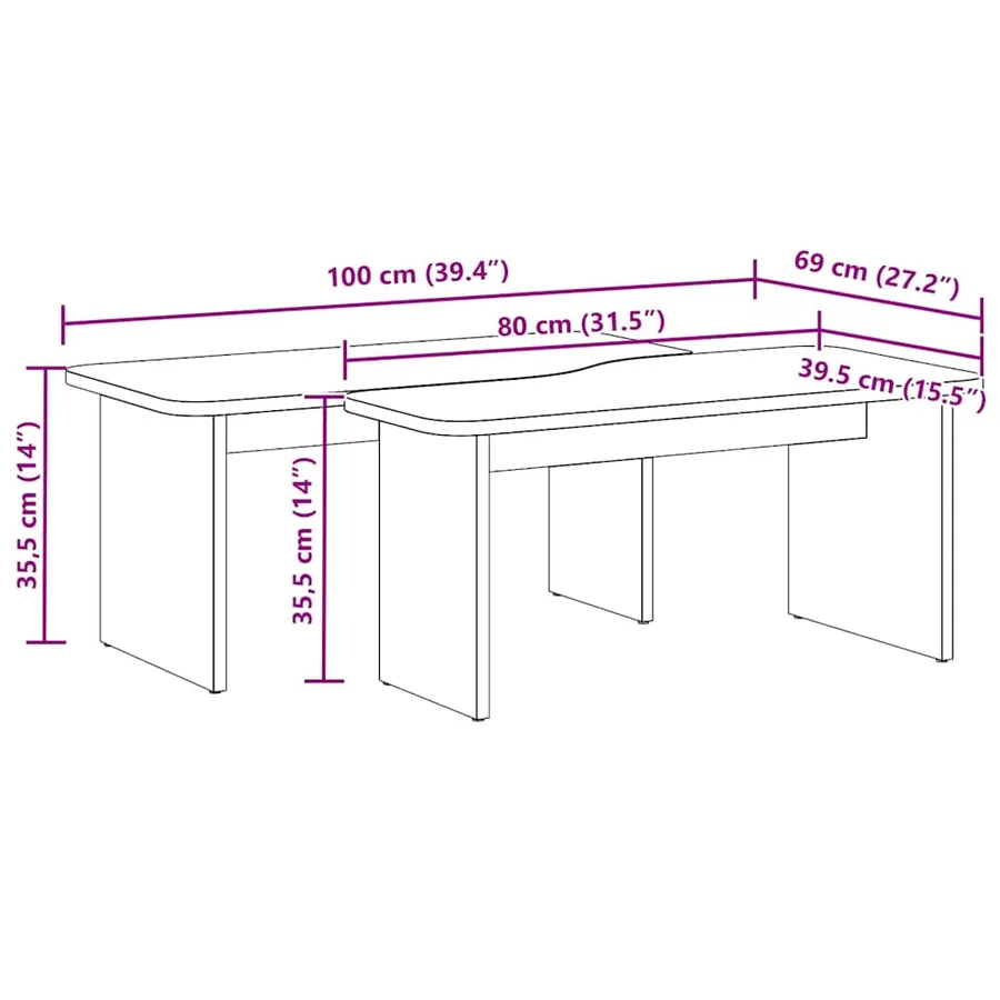 Table basse 2 pcs Brun cire Bois massif en pin - 16