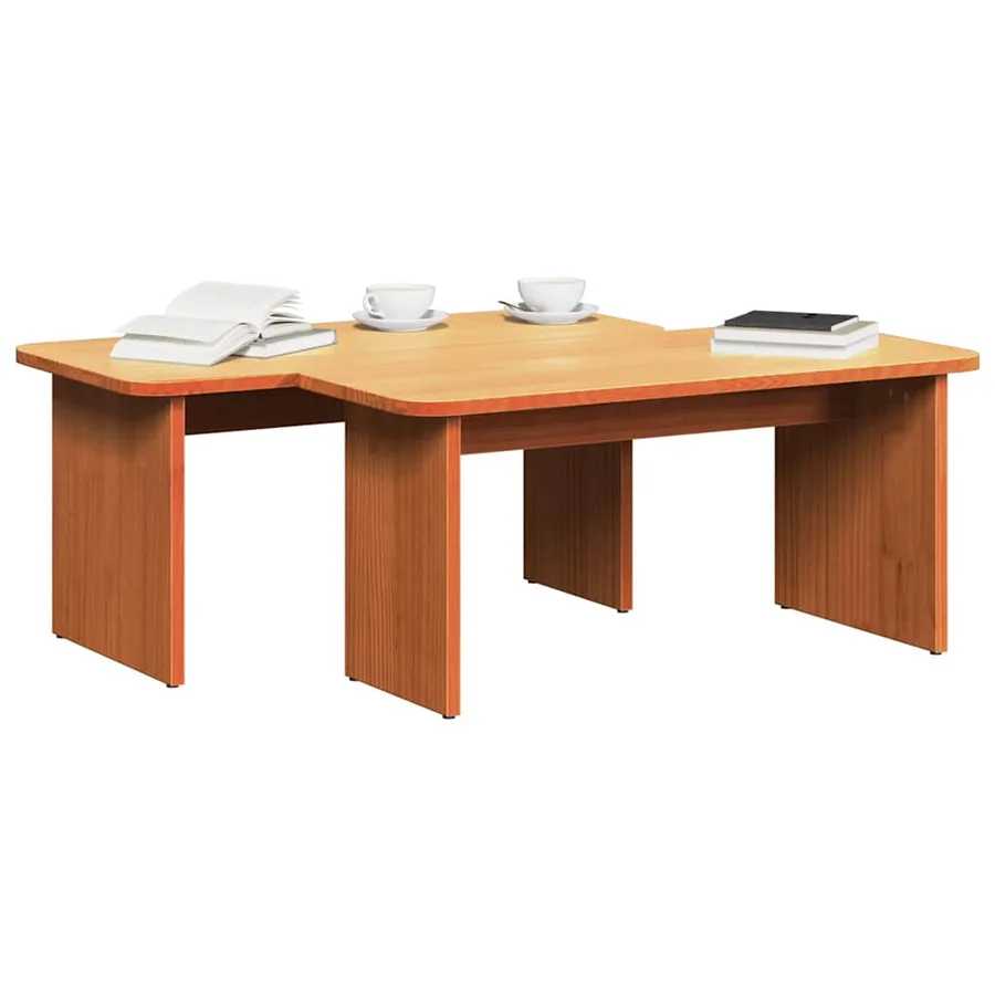 Table basse 2 pcs Brun cire Bois massif en pin - 3