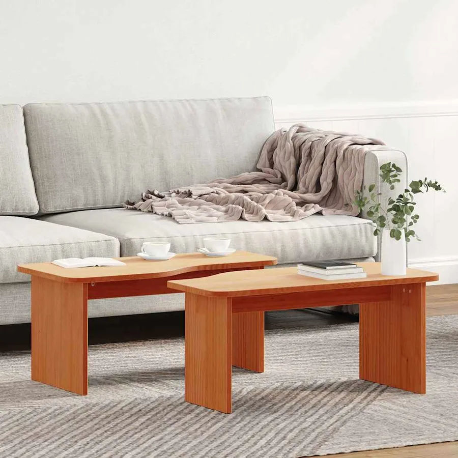 Table basse 2 pcs Brun cire Bois massif en pin - 4