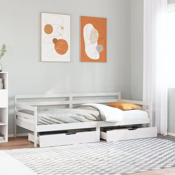 Lit de jour et tiroirs sans matelas blanc 90x190 cm bois massif