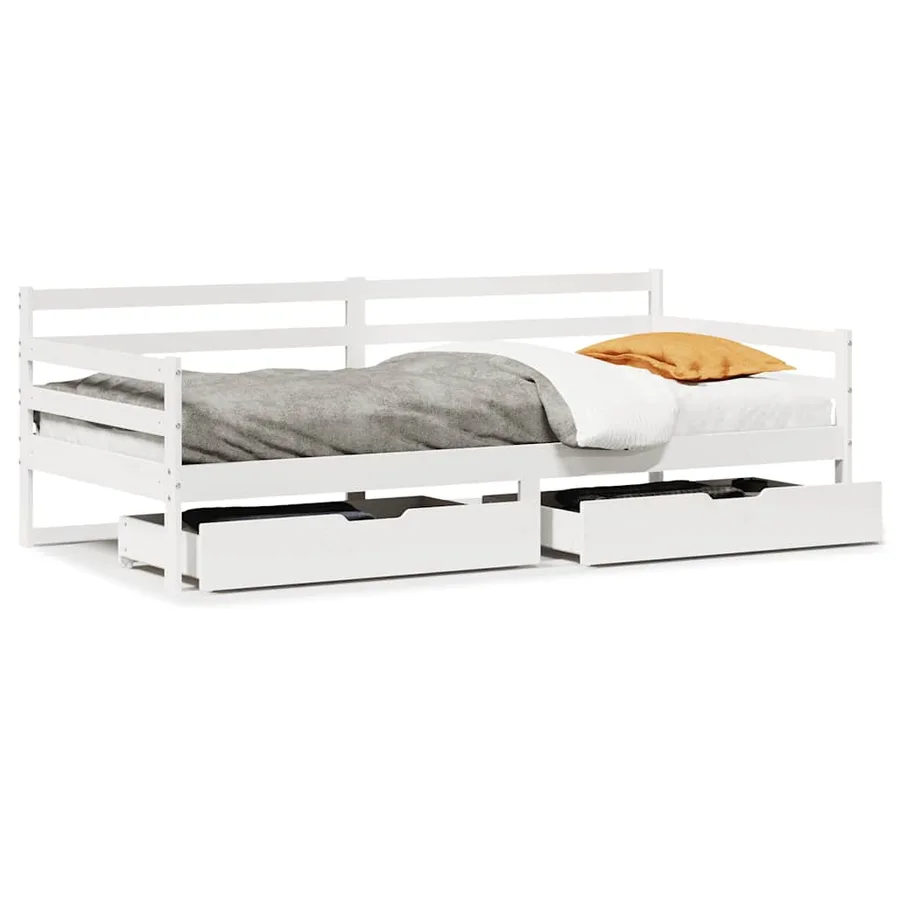 Lit de jour et tiroirs sans matelas blanc 90x190 cm bois massif - 2