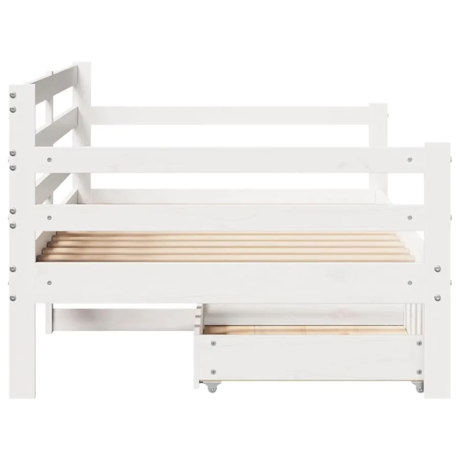 Lit de jour et tiroirs sans matelas blanc 90x190 cm bois massif - 7