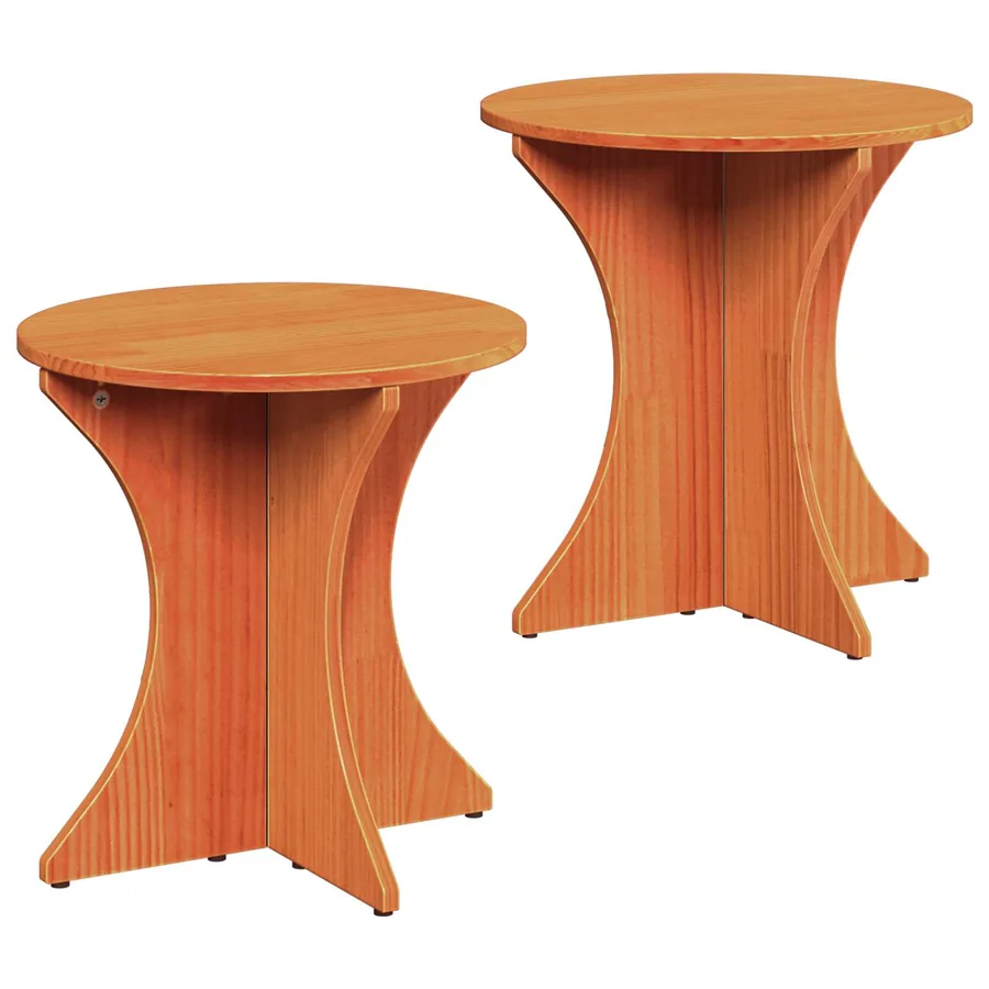 Table basse 2 pcs Brun cire Bois massif en pin