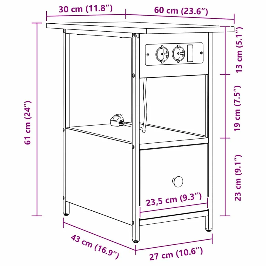 Cabinet de chevet Chêne brun 60 x 30 x 61 cm Bois d'ingénierie - 12
