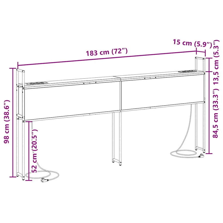 Headboard de Rangement avec Station de Charge Chêne noir - 13