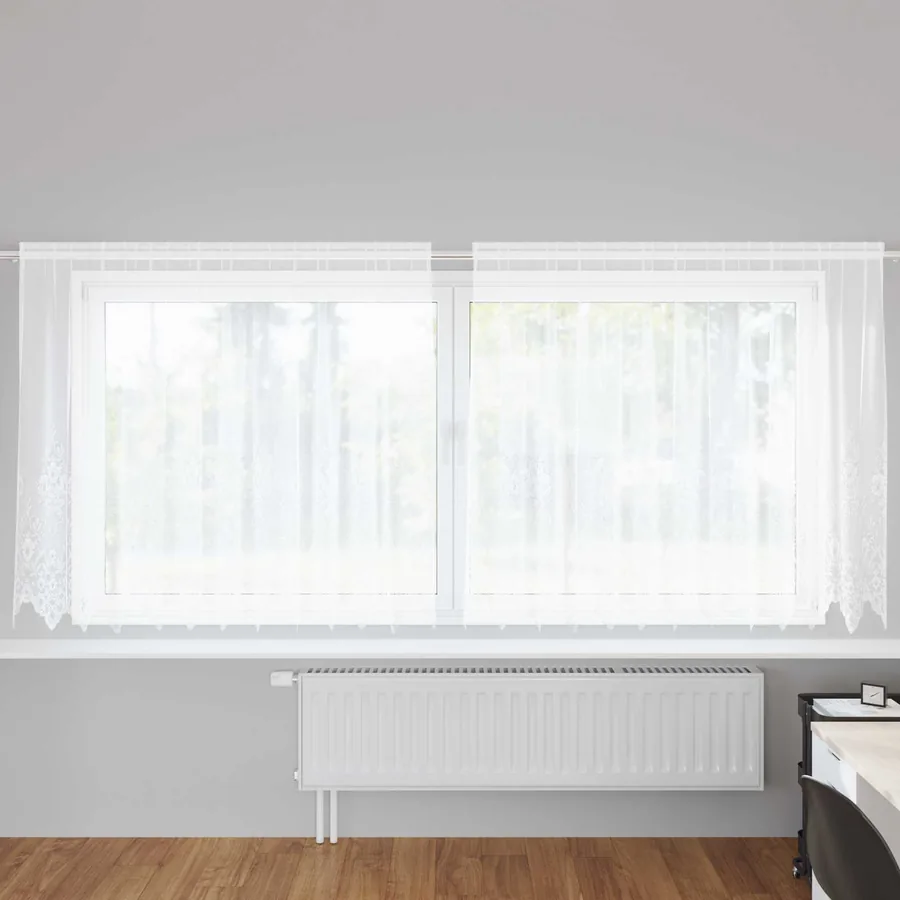 Rideau en Dentelle Floral Blanc 140 x 300 cm Polyester