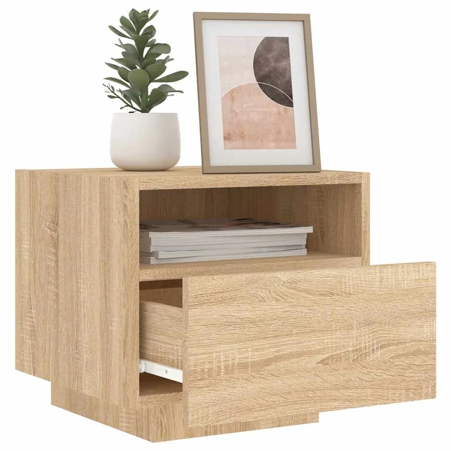 Armoires de chevet avec lumières LED 2 pcs chêne sonoma - 4