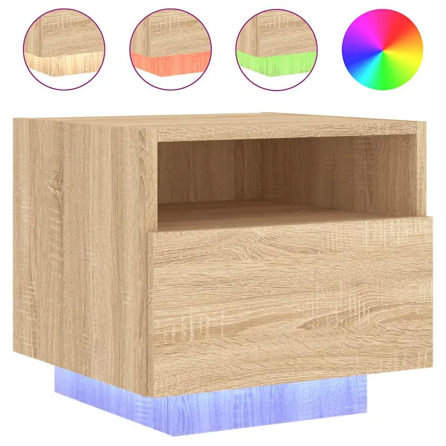 Armoires de chevet avec lumières LED 2 pcs chêne sonoma - 5