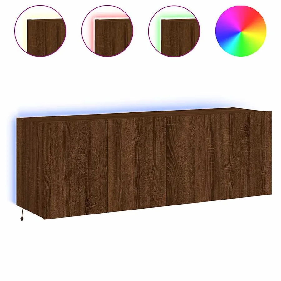Meubles TV muraux lumières LED 2 pcs chêne marron 60x35x41 cm - 2