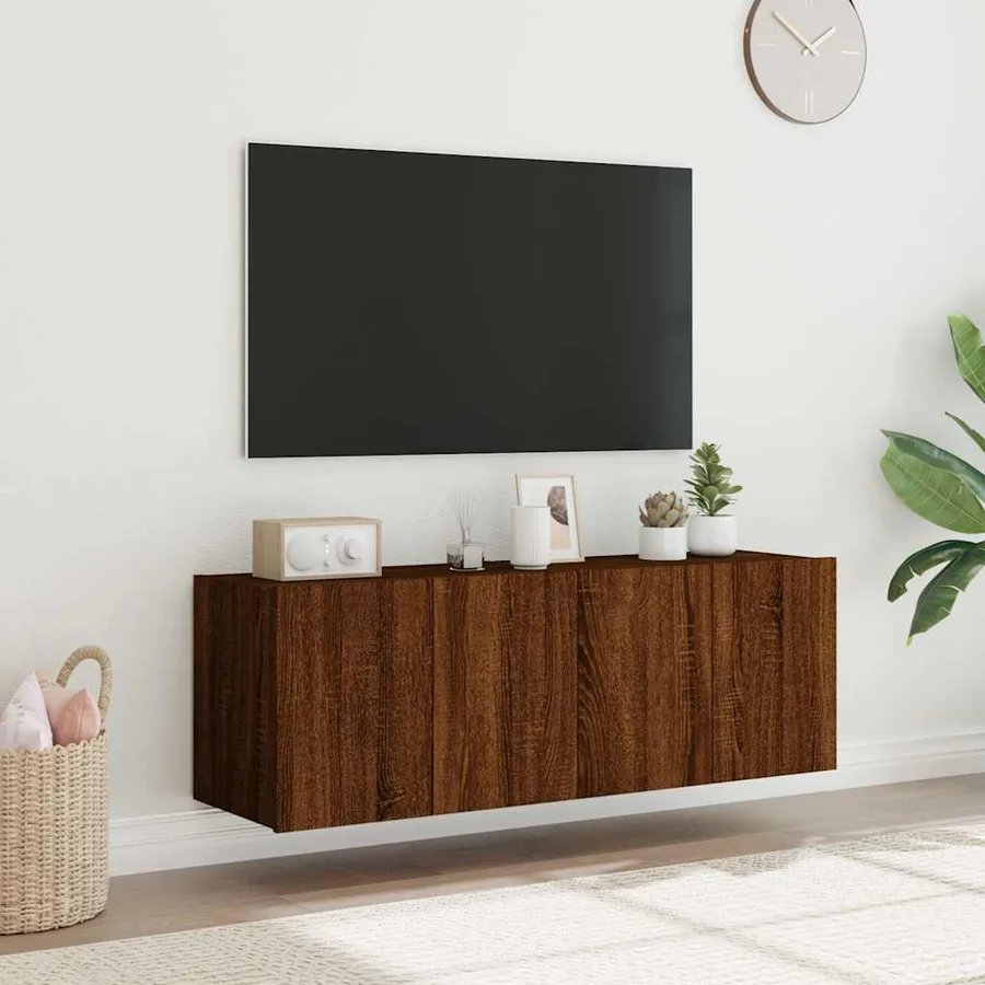 Meubles TV muraux lumières LED 2 pcs chêne marron 60x35x41 cm - 4