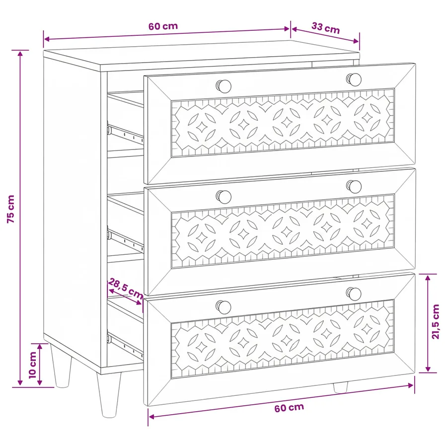Buffet Blanc 60 x 33 x 75 cm bois de manguier massif - 10