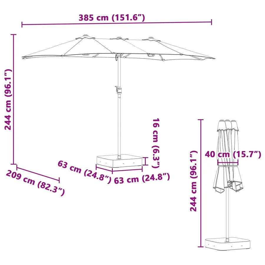 Parasol de jardin Bordeaux 385 x 209 x 244 cm Polyester - 12