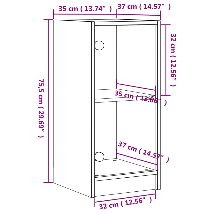 Armoire latérale avec portes en verre chêne fumé 35x37x75,5 cm - 11