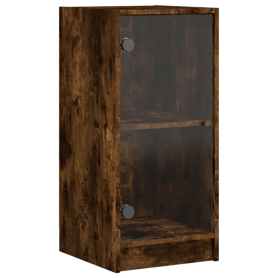 Armoire latérale avec portes en verre chêne fumé 35x37x75,5 cm - 2