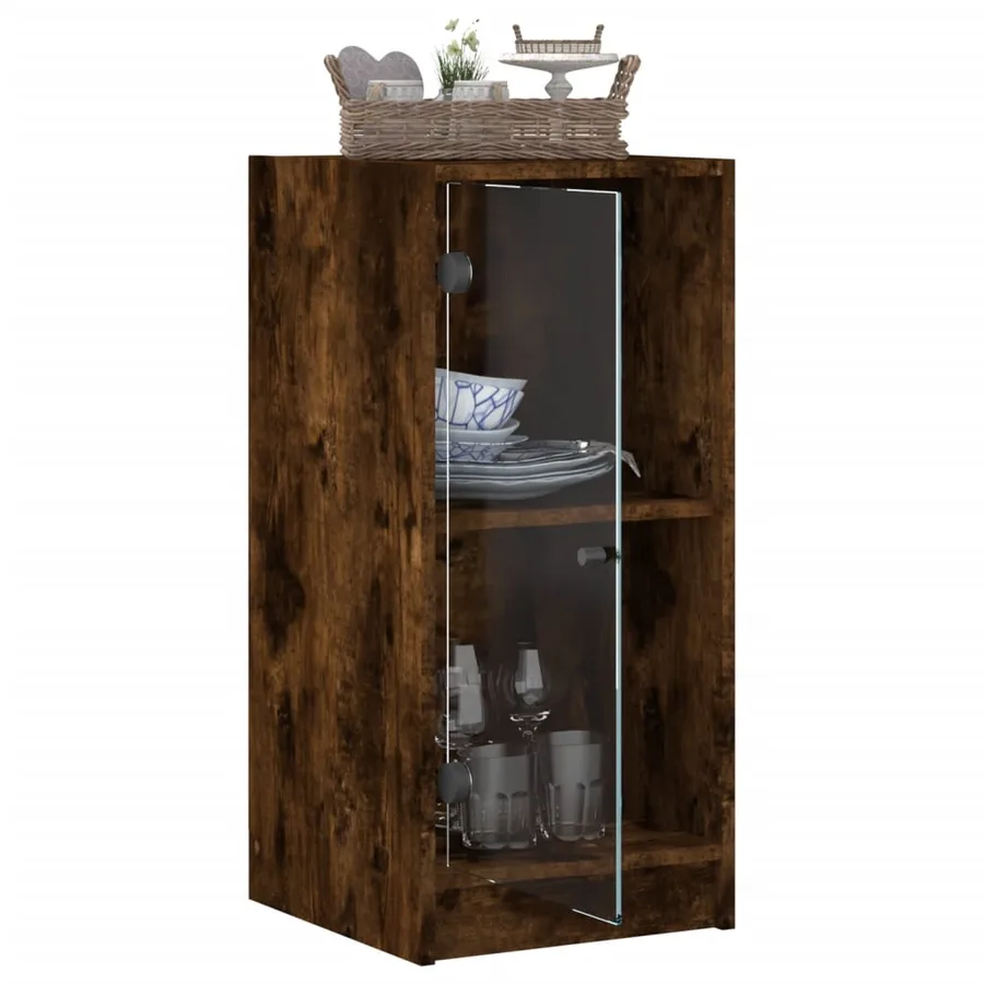 Armoire latérale avec portes en verre chêne fumé 35x37x75,5 cm - 5
